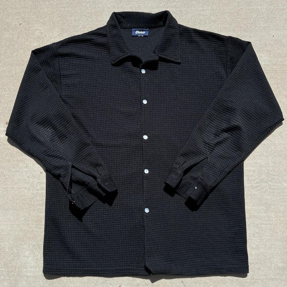 Black Waffle Button-Up Shirt